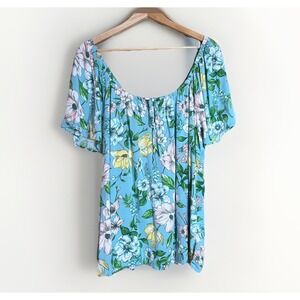 Torrid Woman's Scoop Neck Floral Top with Flutter Shirt Sleeves Size 2X